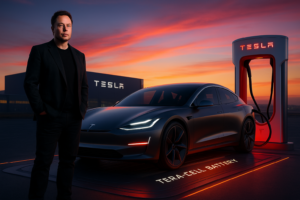 Elon Musk Standing Beside Tesla